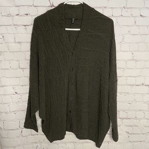 Oska 1 Womens XL Cardigan Sweater Khaki Green Button Up Lagenlook Dolman‎ Sleeve